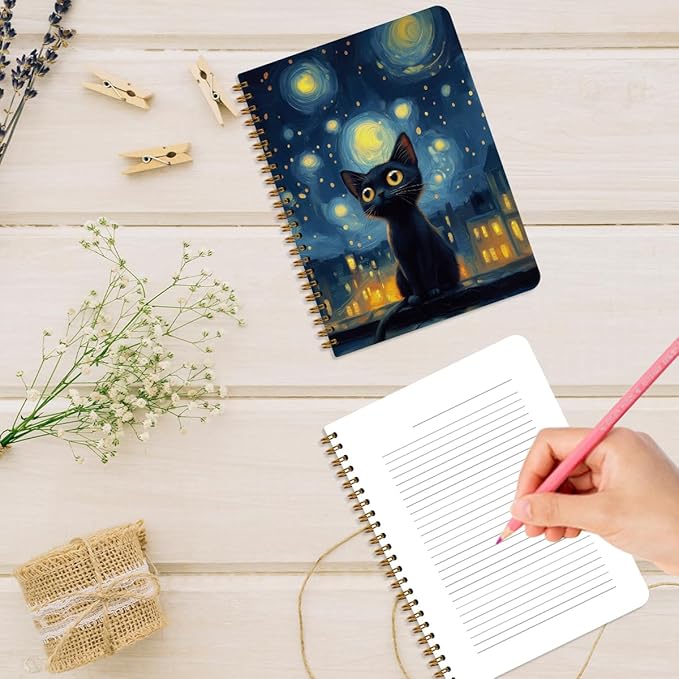 2Pcs Spiral Notebook, Sky Cat College Ruled Spiral Notebook, 160 Pages Hardcover Notebooks Journals for Writing Travel Business Office, Christian Aesthetic Notebooks for Women