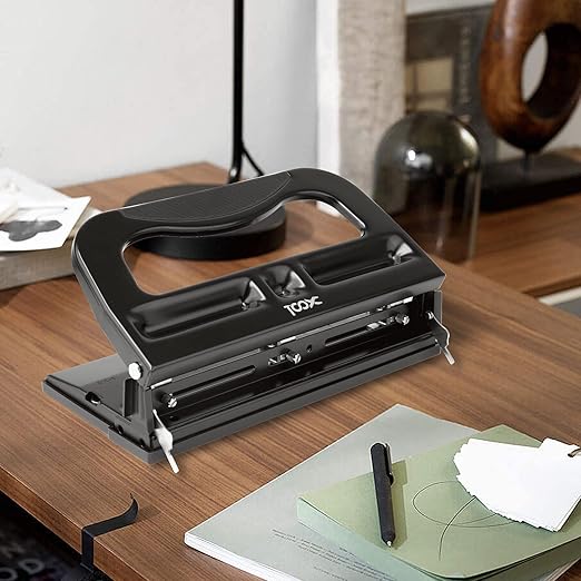 XOOL 3 Hole Punch, Heavy Duty Metal Hole Puncher for 2 or 3 Holes, 9/32" 7mm Hole Diameter, 40-Sheet Capacity, Adjustable Hole Spacing, Non-Slip Base for Office & School