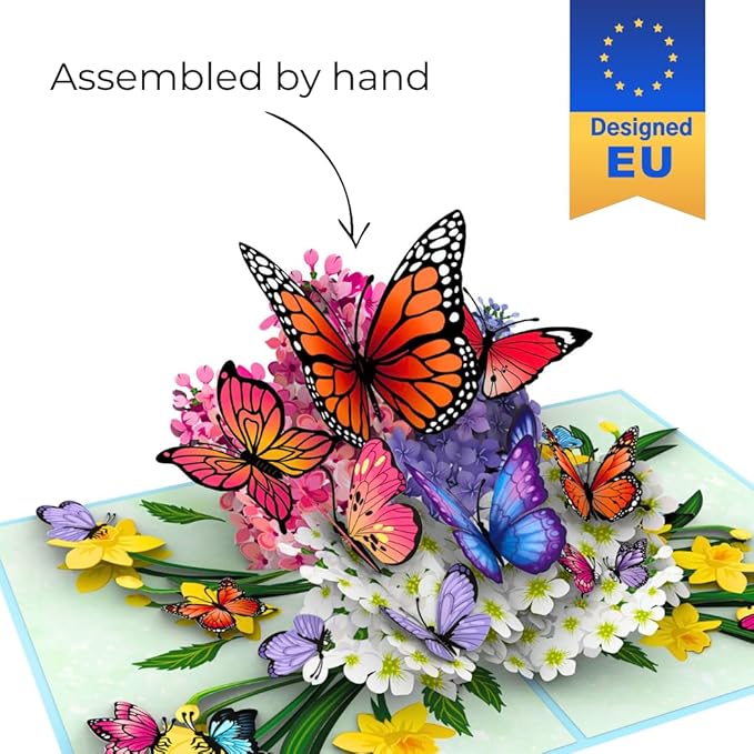 Hartensteler® Butterflies in Nature Pop Up Card - 3D Butterfly Card for Wife, Girlfriend & Mother (Birthday Card, Get Well, Thank You, Anniversary)
