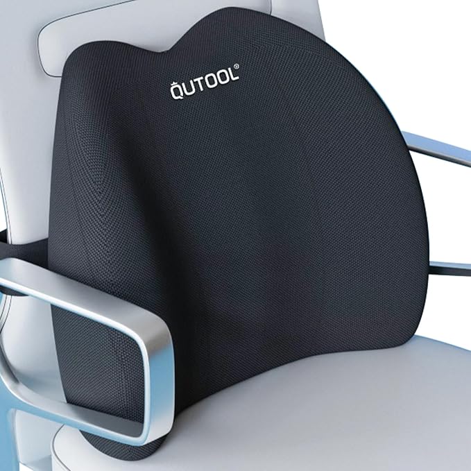 QUTOOL Lumbar Support Pillow for Office Chair, Memory Foam Low Back Support,Back Pain Relief, Ergonomic Large Back Cushion for Desk Chair,Gaming Chair,Adjustable Strap and Washable Cover