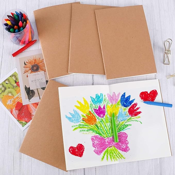 EOOUT 24 Pack Blank Kraft Notebooks, A5 Journals Notebook Bulk, Unlined Paper Sketchbooks, 8.3x5.5in 60 Pages Travel Journal Set for Journaling, Student, Kids, Writing