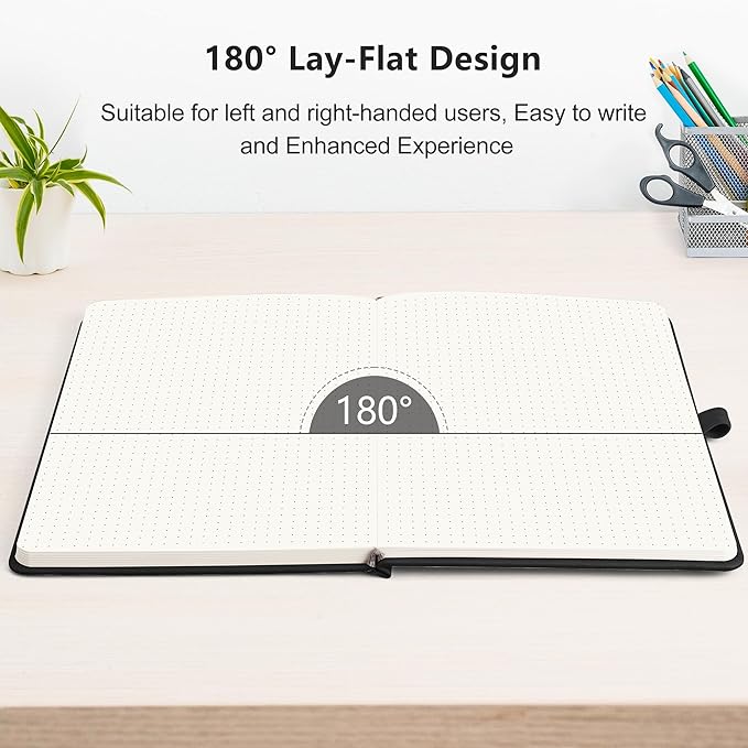 RETTACY Bullet Dotted Journal Notebook, 2-Pack, 160 Numbered Pages per Pack, A5 Medium Size (5.7'' x 8.3''), 120 GSM Thick Paper, Leather Hardcover, for Bullet Journaling (Black & Black)