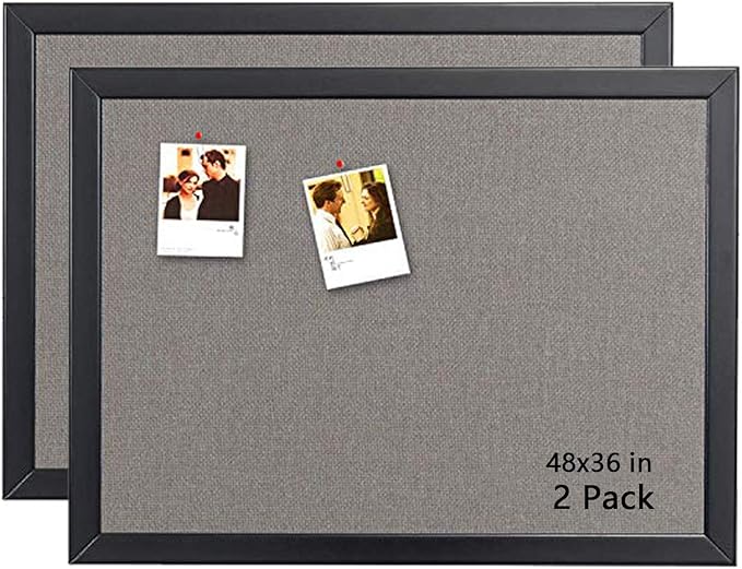 Gideal Bulletin Board 36 x 48 Inch, 100% Wood Framed Canvas Cork Board with Grey Fabric, Wall Mounted Notice Board for Home Office School, 2 Pack