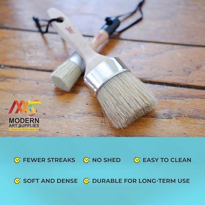 Chalk Wax Paint Brush 4PCs Set Including 3 Small for Furniture Painting and 1 Large Bristle Paint Brushes Set Compatible with Annie Sloan Paint, Fusion Mineral Paint