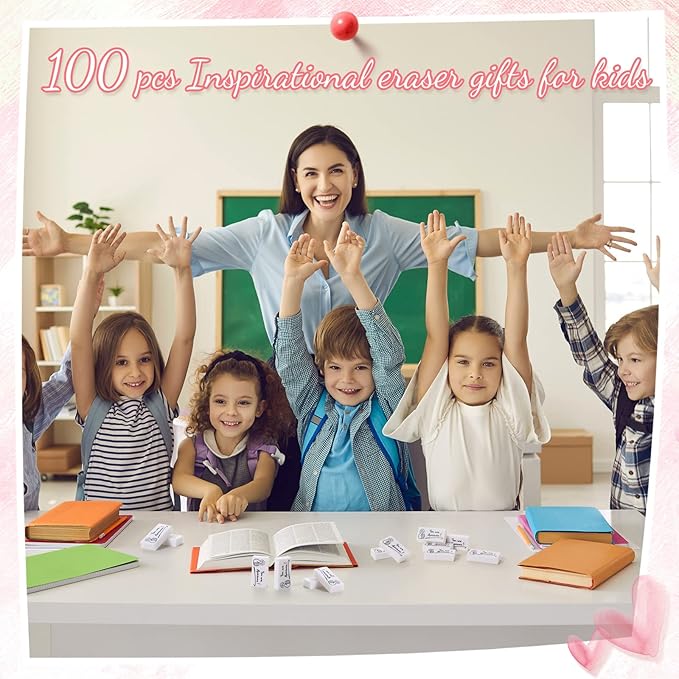 Fuutreo 100 Pcs Welcome Back to School Gifts for Students Inspirational Pencil Erasers Bulk You are Awesome White Cute Fun Erasers First Day of School Gifts Classroom Prizes from Teachers