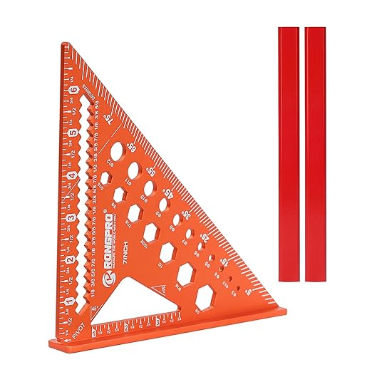 6-in-1 Carpenter Square 7 inch, Aluminum Rafter Square, Multi-Purpose Carpenter Tools : Wrench, Square, Protractor, Ruler, Marking Gauge, Drill Gauge, Includes 2pcs Carpentry Pencil (Champange)