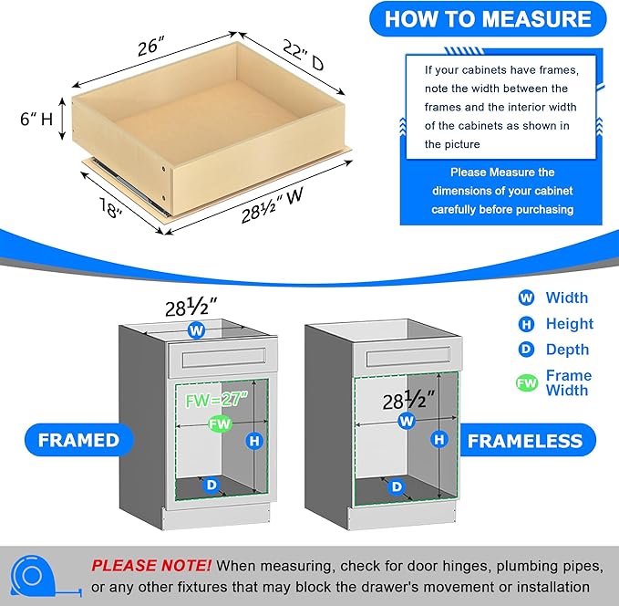 WelFurGeer Soft Close Pull Out Drawers for Cabinets, 26" W x 22" D Pull Out Cabinet Organizer, Cabinet Roll Out Drawers, Heavy-Duty Pull-Out Cabinets Drawer for Home & Kitchen Organization