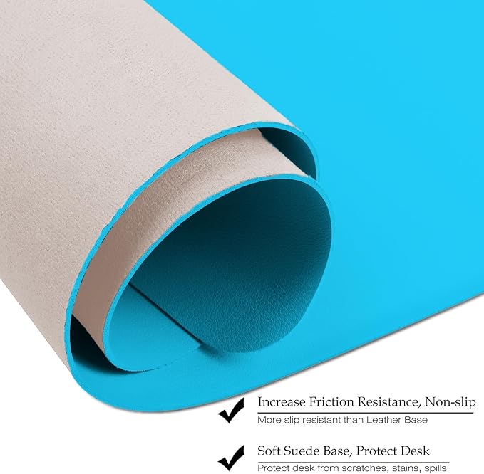 ‎Boutilon Leather Desk Pad 35"x 17" Non-Slip Mouse Pad,Office Desk Mat,Waterprooft PU Leather Desk Blotter,Desk Pad Protector,Desk Writing Pad for Home Office Decor (L-Blue,35"x 17")