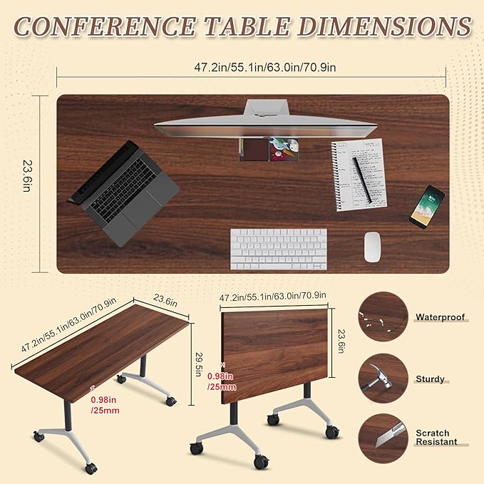 Folding Conference Room Table, Modern Conference Tables with Wheels, Large Rectangular Mobile Training Tables for Office Classroom, Foldable Modular Boardroom Seminar Table (4pack L70.9in)
