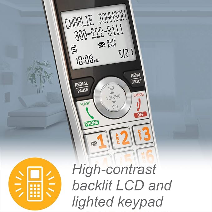AT&T CL84307 Dect 6.0 Expandable Corded/Cordless Phone with Smart Call Blocker, Silver/Black with 3 Handsets
