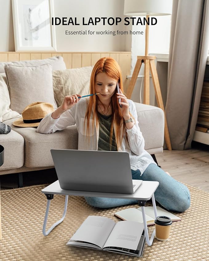 Ruxury Foldable Lap Desk Laptop Stand Bed Desk Table Tray, Breakfast Serving Tray, Portable & Lightweight Mini Table, Lap Tablet Desk for Sofa Couch Floor - White