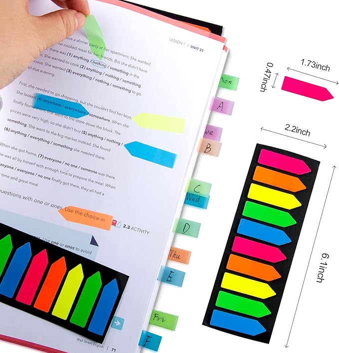 2400 Pcs Sticky Tabs Page Markers Sticky Index Tabs, Arrow Flag Tabs - 10 Primary Color Tabs Page Flag Markers Bookmarks
