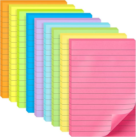 9 Pack Lined Sticky Notes 4x6 in Post, 9 Bright Colors Sticky Notes with Lines, Self-Stick Note Pads, Large Ruled Memo Pads for Office Home School Supplies, 40 Sheets/Pad