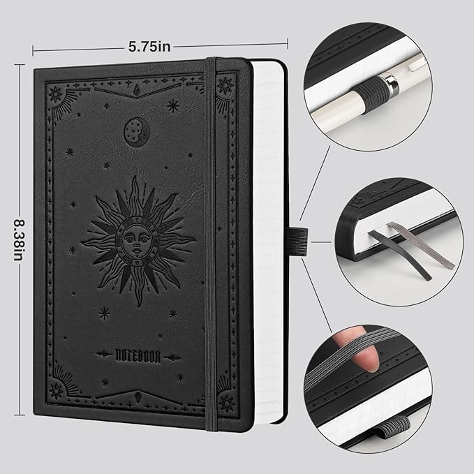 EMSHOI Blank Notebook Journal - 320 Pages, 100gsm Thick Paper, A5 Hardcover Leather, Art Sketchbook for Drawing, Unlined, Plain Sketch Book for Women Men Work Writing, 5.75 X 8.38, Black