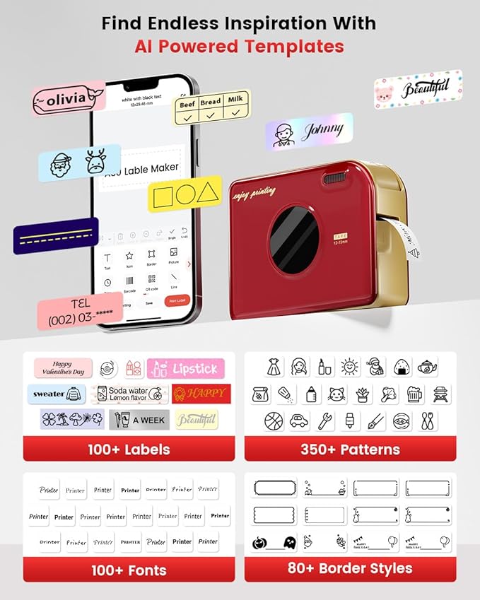 Phomemo A30 Label Maker, Mini Bluetooth Label Printer Thermal Transfer Printing Sticker Printer for Home Office Small Business School Students, Portable Label Maker, Works with Tablet, Phones & PC