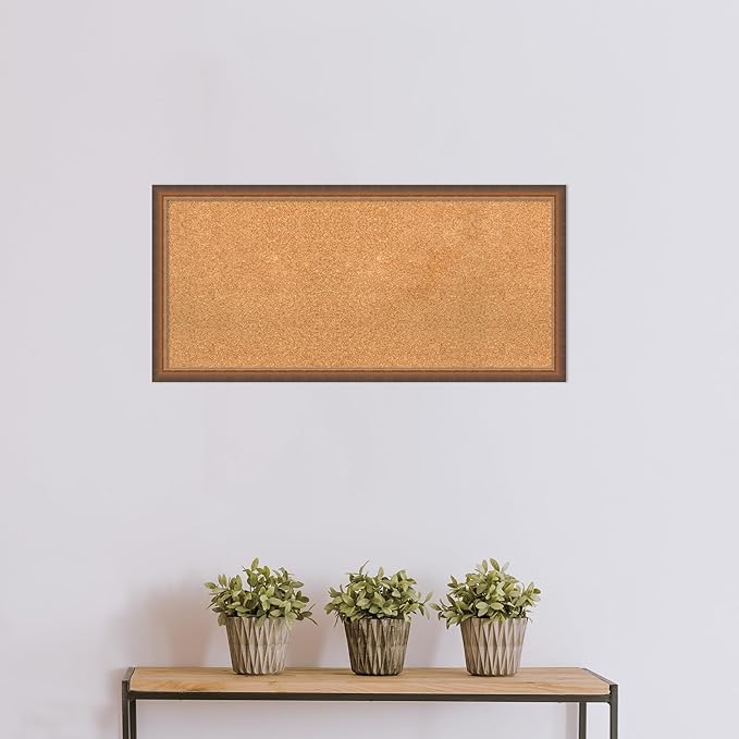 Amanti Art Natural Cork Board for Wall, 18x38 Vision Board with Bronze Frame, Medium Corkboard Office Decor for Home Organization, Modern Corkboard Pinboard to Display Items for Home Organization in