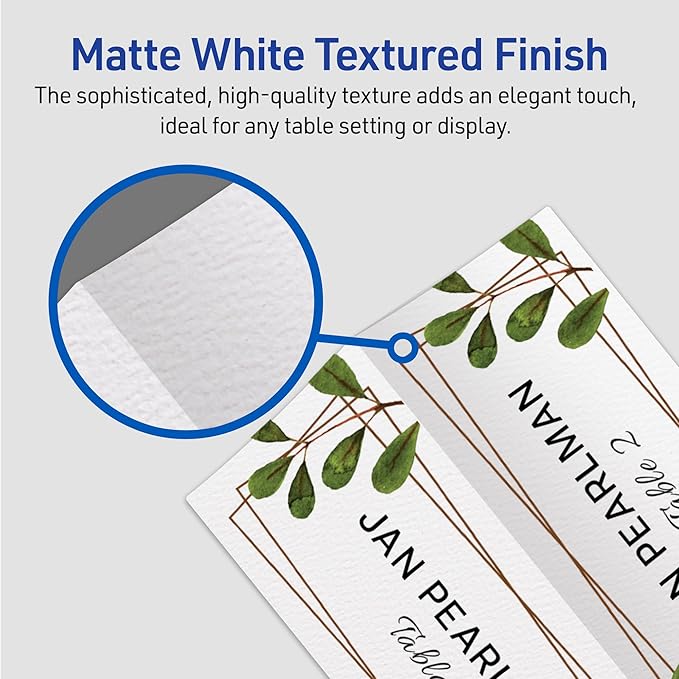 Avery Printable Place Cards with Sure Feed Technology, 1-7/16" x 3-3/4", Textured White, 150 Blank Tent Cards for Laser or Inkjet Printers (16109)