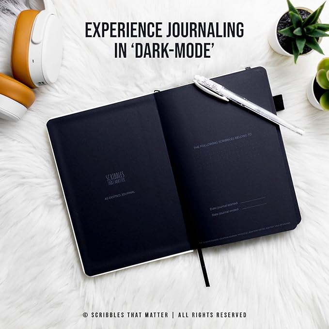 Black Paper Bullet Dotted Journal Notebook | A5 Starry Night by Scribbles That Matter | Free white gel pen | 160gsm Blackout no-bleed dot grid paper | For Men and Women | 5.75 x 8.5 in | Black
