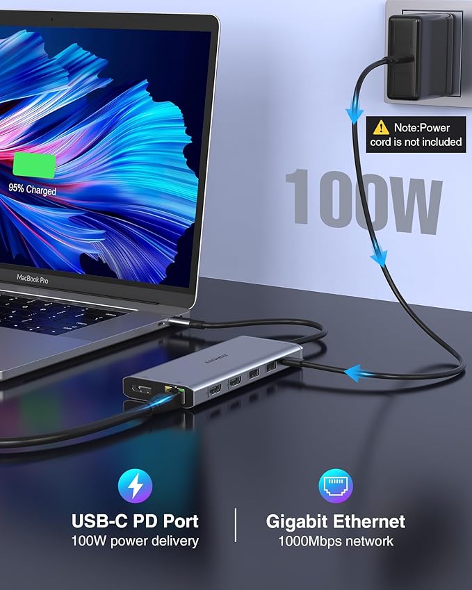 USB C Docking Station Dual Monitor for Dell/HP/Lenovo Laptop, Single 8K@30Hz/4K@120Hz, Triple 4K Display USB C Hub Multiple Adapter with 2 HDMI+DP+USB3.1+6 USB+RJ45+PD+SD/TF+Audio for iPhone 15
