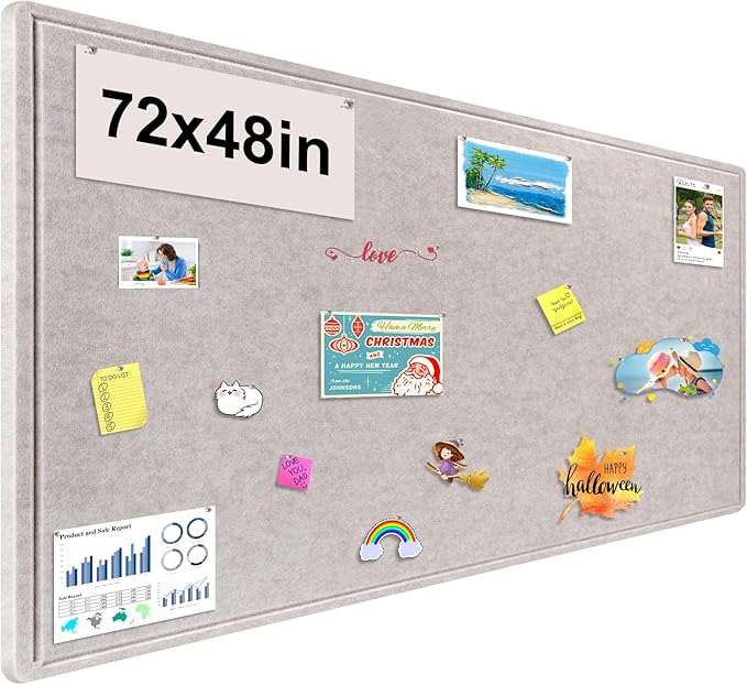 Large Bulletin Board, Foldable 72x48 Inches Cork Board Alternative, Large Felt Board Decorative Pin Board for Wall, Foldable Photo Board Self-Adhesive Vision Board with 36 Pushpins Light Khaki