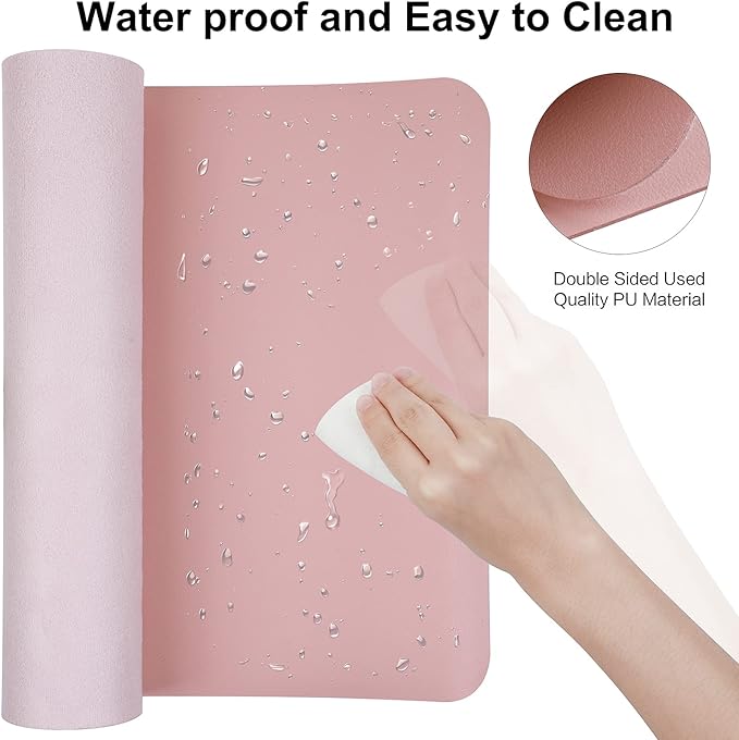 Boutilon Leather Desk Pad 30" x14",Non-Slip Mouse Pad,Office Desk Mat,Waterprooft PU Leather Desk Blotter,Desk Pad Protector,Desk Writing Pad for Home Office Decor (M-Pink)
