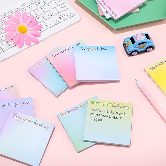 Zonon 60 Pieces Inspirational Sticky Notes 3 x 3 Inch Motivational Fun Notepads Positive Gifts for Teacher Nurse Coworkers Work Studying Supplies (Watercolor Style)