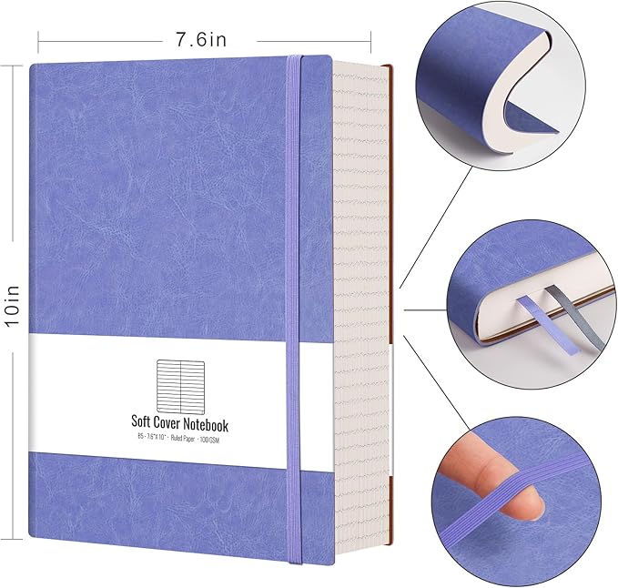 AHGXG Lined Journal Notebook - 320 Numbered Pages Leather Journal for Women, 100gsm Thick College Ruled Paper, Large B5 Softcover Journal for Writing Work School, 7.6'' X 10''-Purple