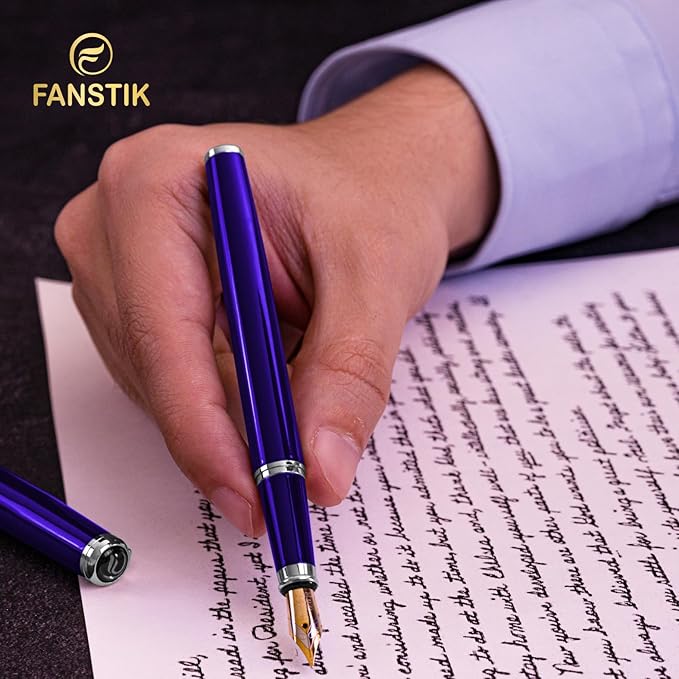 Blue Luxury fountain pen (Made In USA) fancy gift set for women, Chrome Finish, Professional executive pen gift set for men (Lux fountain Blue)