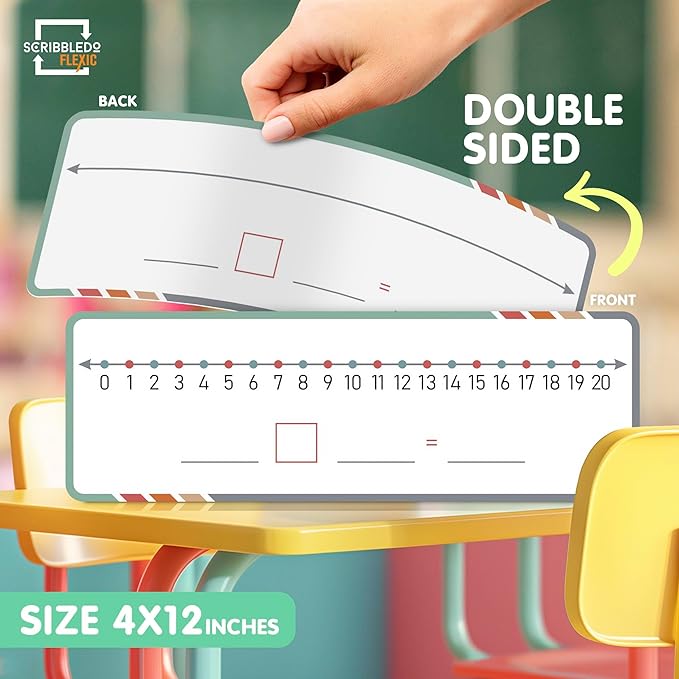 SCRIBBLEDO Dry Erase Number Line for Students 4”x12” Small White Board Dry Erase Sheets Math Manipulatives Number Lines for Classroom Supplies Teacher Pack 10 Sheets