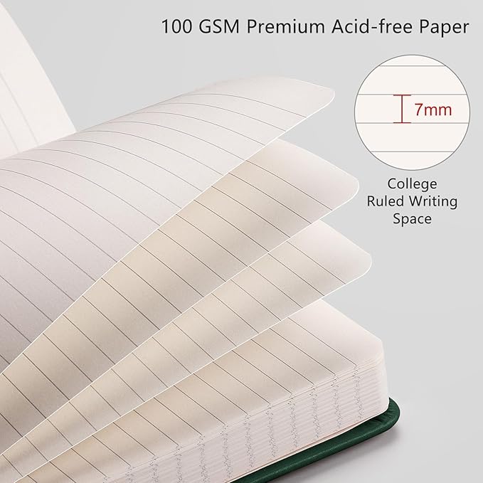 RETTACY Lined Journal Notebook, 2-Pack, 192 Numbered Pages per Pack, A5 Medium Size (5.7'' x 8.3''), for Men & Women, Writing, Work, Leather Hardcover, 100 GSM Thick Paper (Black & Dark Green)