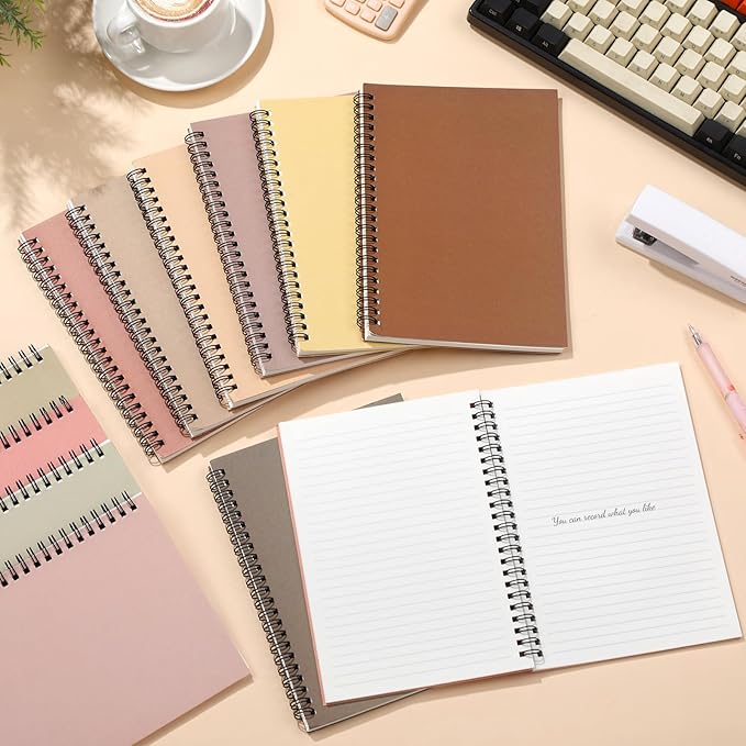 Fuutreo 24 Pcs Spiral Notebook for Work A5 8.3 x 5.7 Inch College Ruled Spiral Journal Notebook Kraft Cover, 12 Color, 60 Sheets, 120 Pages for Office School Supplies(Nuts Color)