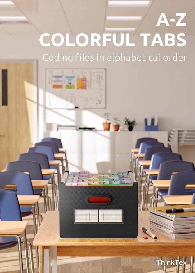 ThinkTex 26 Pockets Expanding File Folder, Upright & Open Top, A-Z Colorful Tabs, Larger Capacity Accordian Folder, Letter/A4 Size for School, Home and Office