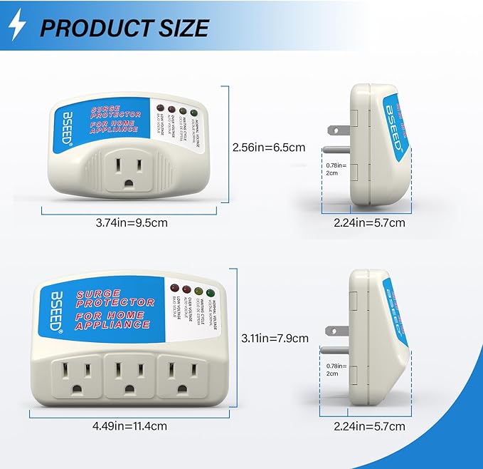BSEED Surge Protector for Refrigerator, Single Outlet Surge Protector Plug in for Home Appliance Multi Function Plug with Protection Wall Mount Power Suppressor for TV/PC/PS5, 15A, 125V, 1875W, 1 Pack