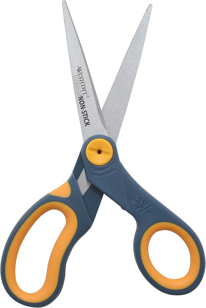 Westcott 8" Straight Titanium Bonded Non-Stick Scissors with Adjustable Glide Feature 2 Pack (16550), Grey/Yellow