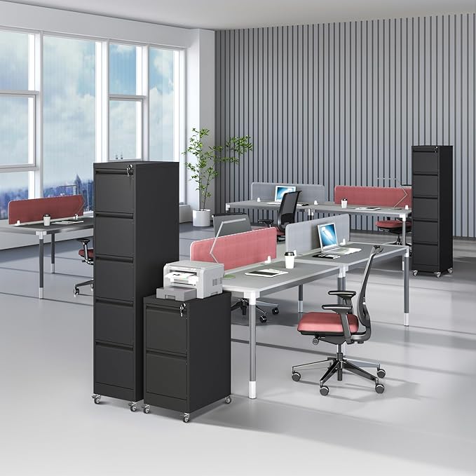 5 Drawer Mobile File Cabinet, Filing Cabinet Home Office for Letter, Legal Size, Black