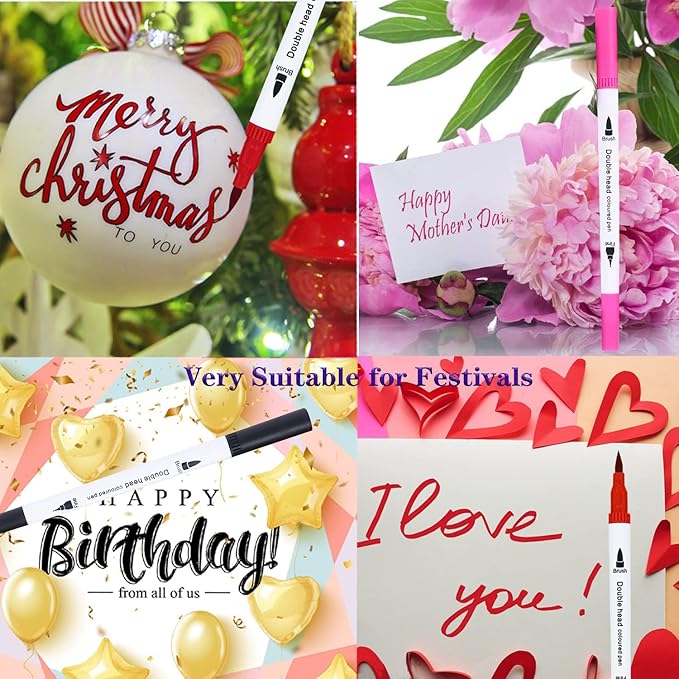 36 Brush Markers for Adult Coloring Books,Coloring Markers for Adults Lettering,Dual Tip Brush Pens for Kids Drawing,Coloring Pens for Art,Journal Planner,Doodle,Christmas Stocking Stuffers for Teens