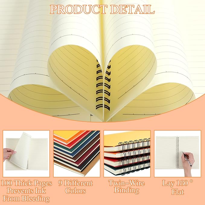 Yahenda Spiral Notebook College Ruled Journals Notebooks Lined 8.3 x 5.5 Inch Note Books Bulk A5 Writing Notebooks Thick Paper Notebook for Office Business School Supplies (Rich Colors,108 Pcs)