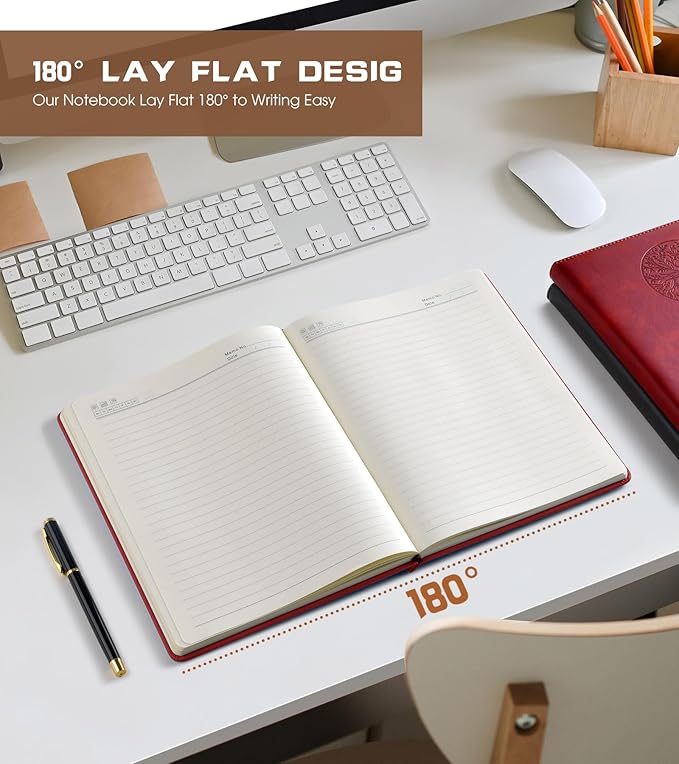 Lined Journal Notebook for Women Men,256 Pages A4 Large Hardcover Leather Journals for Writing,Travel,Business,Work,School,College Ruled Notebooks for Note Taking,Diary Notepad 8.6"×11"(Wine red)