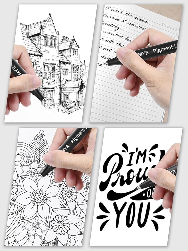 4 Micro Fine liner Drawing Art Pens Calligraphy Pens: L Size Black Art supplies Waterproof Archival Black Ink Markers For Artists,Use for Professional Watercolor,Sketching