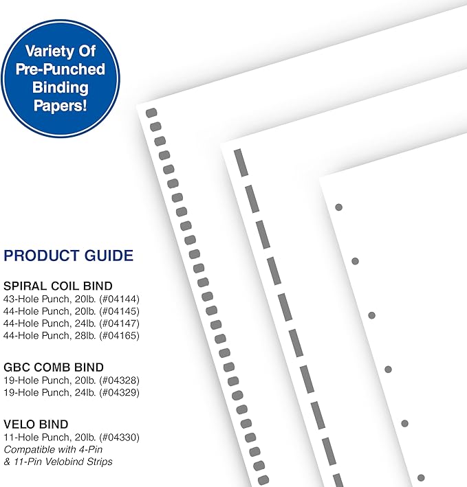 PrintWorks Professional Prepunched Paper, 8.5 x 11, 20 lb, GBC CombBind 19-Hole Punched Report & Presentation Paper, 500 Sheets, White (04328)