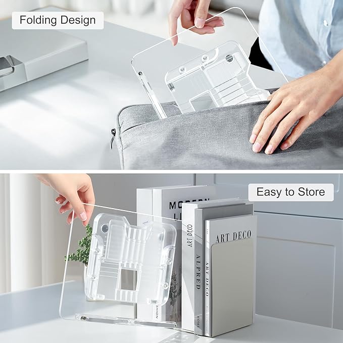 Acrylic Book Stand for Reading, UPERGO Portable Book Holder for Desk, Angle Adjustable Textbook Stand for Document Recipe, Cookbook, Music Book