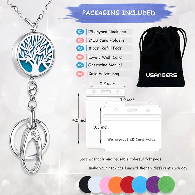 Lanyards for Keys Women Cute Teacher Lanyards for ID Badges Strong Stainless Steel Chain Lanyard Keychain Necklace Long Name Tag Badge Holder with Lanyard Work Diffuser Jewelry Tree of Life