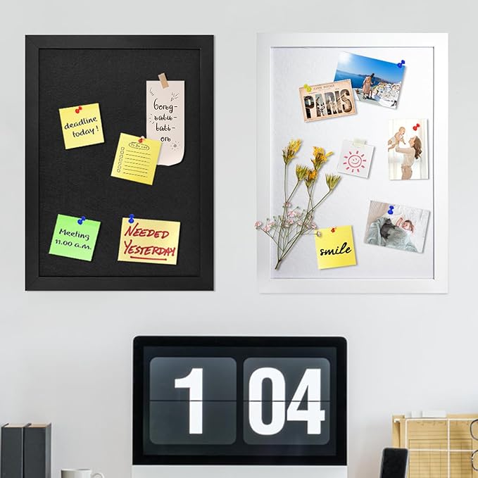 White Cork Board Bulletin Board, Pin Board Wood Framed Display with Felt, Cork Boards for Walls, Jewelry, Notes, Photos, Home, Kitchen, Office, School, 15"x11", Wood Framed(White) & Felt(White)