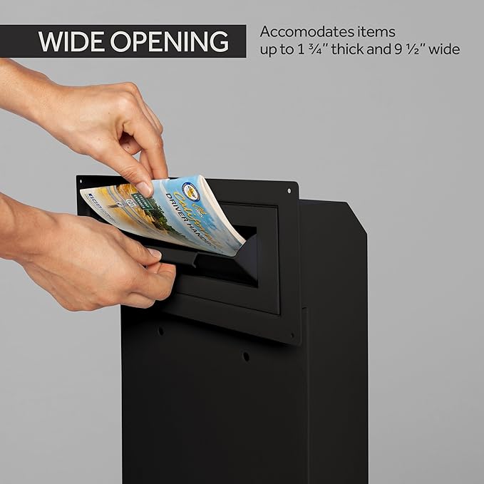 Through-the-Door Drop Box Deposit Safe 12 x 6 x 15" - Heavy Duty Steel Mailbox with Lock for Receiving Mail, Checks, Letters, Cash and more for Home, Office and Commercial Use (D500) (Black)