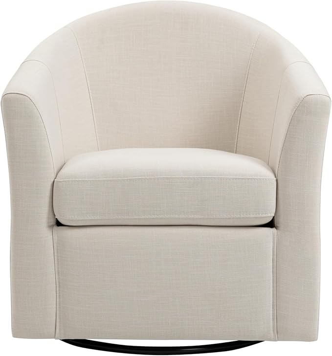 UIXE 360° Swivel Barrel Accent Chairs Set of 2, Modern Round Arm Chair Upholstered Club Armchair, Single Sofa Seating in Fabric for Living Room, Bedroom (Beige)