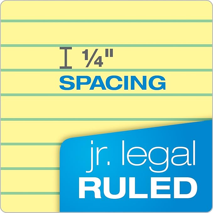 TOPS Docket Gold Writing Pads, 5" x 8", Jr. Legal Rule, Canary Paper, 50 Sheets, 6 Pack (99704)