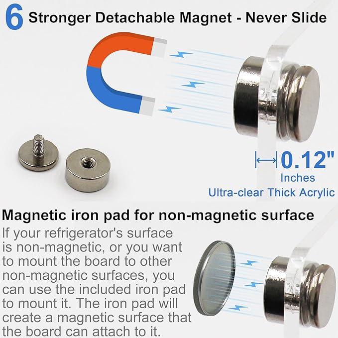 Acrylic Magnetic Dry Erase Board for Fridge, 16"x12" Clear Fridge Whiteboard to Do List White Board for Refrigerator Weekly Meal Planner Menu Board for Kitchen Fridge Calendar 3 Pcs