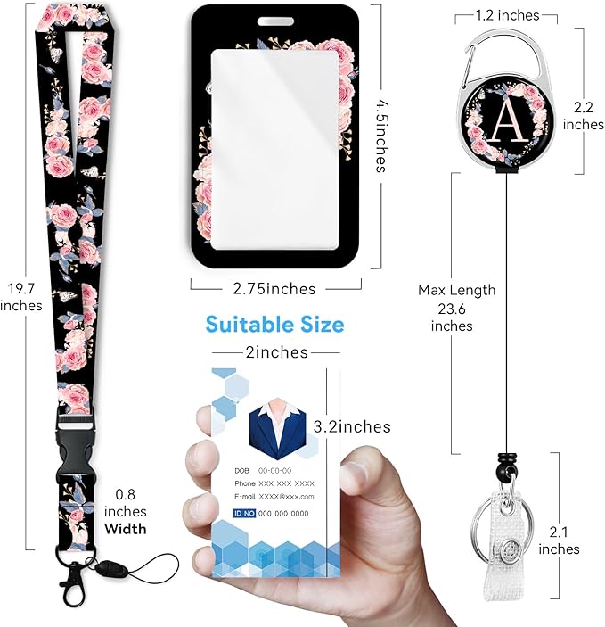 A-Z Badge Holder with Retractable Reel and Breakaway Lanyard Badge Clips Retractable Heavy Duty Badge Reel，Keychain，ID Holder with Breakaway Lanyard for School Nurse Office Teen A