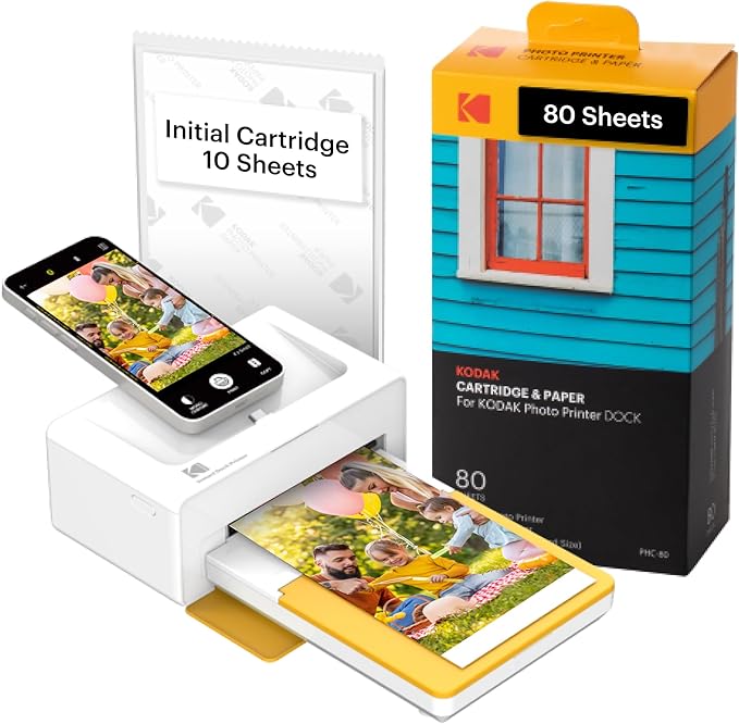 KODAK Dock Plus 4PASS Instant Photo Printer, 4x6 inches, 90 Sheets Bundle