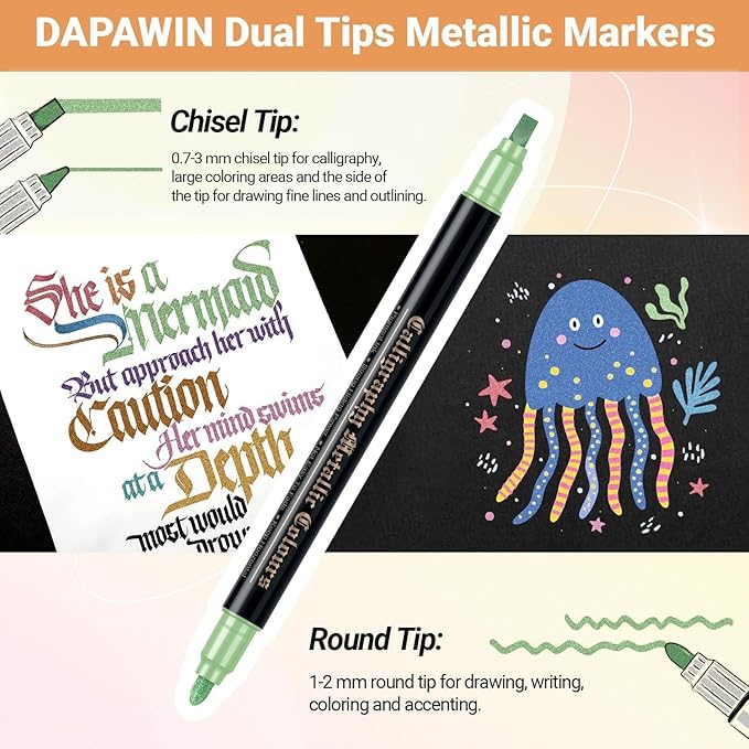 Metallic Markers for Scrapbooking: 12 Scrapbook Markers, Scrapbook Metallic Pens for Black Paper, Rock, DIY Card Decorative, Wedding, Graduation Scrapbook Supplies, Dual Tips Scrapbooking Pens